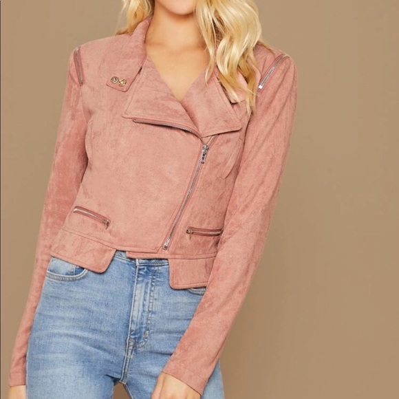 Suede moto jacket vegan pink biker - Picture 4 of 8